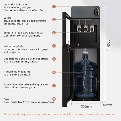 CHAGEE Despachador de Agua Garrafon Oculto 3 Ajustes de Temperatura Dispensador de Agua-Caliente Fría y A gua de la Habitación Dispensador de AG UA de Acero Apto para Botellas de 18.5 L