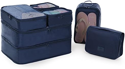 HiDay 7 Set Travel Organizer Bag System, 5 Packing Cubes + 1 Toiletry Organizer bag + 1 Shoes bag, Perfect for Your Travel