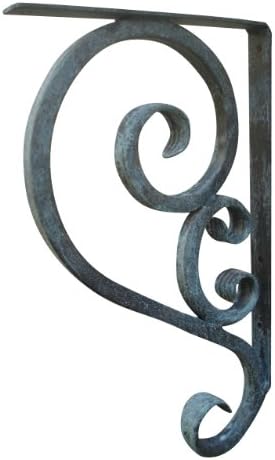 Shoreline Decorative 11”DX19”L Heavy Duty Wrought Iron Scroll Angle Support Bracket for Granite &amp; Other Interior/Exterior Use (Blue/Green Patina)