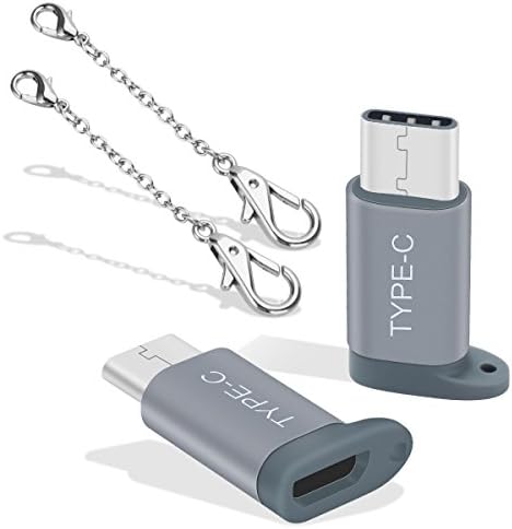 USB Type C Adapter, Shnvir Micro USB to USB Type C with Key Chain for Samsung Galaxy S8 S8+ LG G5 G6 V20 Pixel XL Nexus 5X 6P MacBook and more (2 in 1 Pack) (Grey)