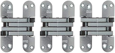 SOSS 218US26D Mortise Mount Invisible Hinge with 8 Holes, Zinc, Satin Chrome Finish, 4-5/8" Leaf Height, 1-1/8" Leaf Width, 1-41/64" Leaf Thickness, 10 x 1-1/2" Screw Size (3-(Pack))