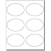 Large Oval Glossy Labels - 3 7/8" x 2 3/4" - White Adhesive Stickers Printable with Inkjet/Laser Printers - 10 Sheets / 60 Labels