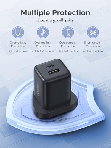 UGREEN 20W GaN Charger, 2-Port USB-C Wall Charge Fast Charging for iPhone 16 Pro/15 Pro Max, Samsung S24U, iPad, with 4-Security Protection, 38% Smaller than Original, Travel USB-C Adapter