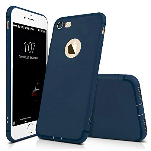 Enflamo Bumper Protective Back Matte TPU Soft Rubber Silicone Black Case Cover Phone Case for iPhone 8 (Blue)