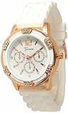 Women's White Rose Gold Chronograph Silicone with Crystal Rhinestones Bezel