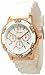 Women's White Rose Gold Chronograph Silicone with Crystal Rhinestones Bezel