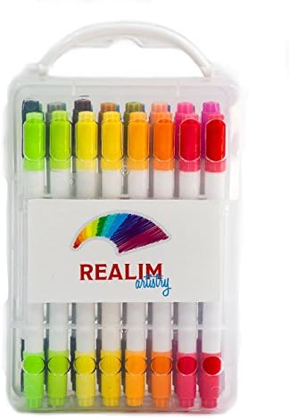 24 Marker Pen Set with Double Tips 1 Broad, 1 Fine. Superior Quality Water Based Markers with Most Popular Colors. Great For Adult Coloring Books, Watercolor Art. Convenient Carrying Case