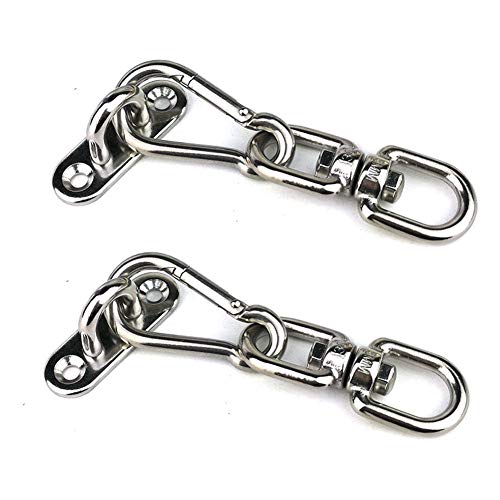 2Pcs M5 304 Stainless Steel Oblong Pad Eye with 2Pcs Stainless Steel Snap Hook and 2Pcs Double Eye Chain Swivels Hook, for Boat Application Hardware Hook Loop Wall Mount Hanging Hardware Fitting