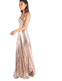 MakeMeChic - Vestido sexy para mujer, cuello en V, espalda sin espalda, lentejuelas