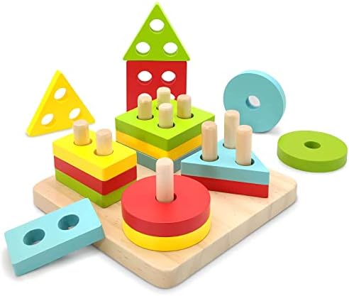 Montessori Wooden Sorting and Stacking Toys for Toddlers 1-3