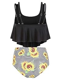 CHARMMA Rosegal Conjunto de bikini de dos piezas con diseño de girasol, cintura alta, a rayas