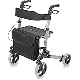 HealthSmart Euro Style Rollator Walker, Compact Folding Walker, Lightweight Aluminum Walker, Titanium