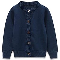 GLEAMING GRAIN Toddler Kids Knit Cardigan Sweaters Baby Boys Girls 100% Cotton Solid Color Basic Sweater Dark Blue 6T