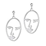 Cleacloud Human Face Dangle Earrings Drop Hoops Studs Cuffs Ear Wrap Pin Vine Dangling Hollow Out Charms Jewelry Silver Style 1