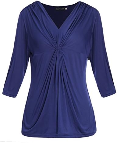 Bangerde Women's Plus Size 3/4 Sleeve Wrap Front Drape V-neck Tanic Top Blouse Blue 3X