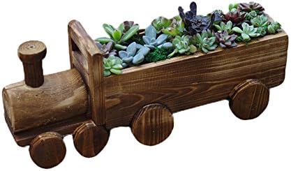 Wooden Train Cacti Succulent Plant Pot Flower Planter Mini Garden Design