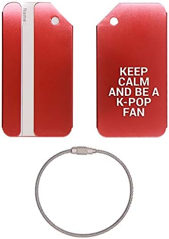 HALLYU KPOP KEEP CALM AND BE A KPOP FAN STAINLESS STEEL - ENGRAVED LUGGAGE TAG (SCARLET RED) - FOR ANY TYPE OF LUGGAGE, SUITCASES, GYM BAGS, BRIEFCASES, GOLF BAGS
