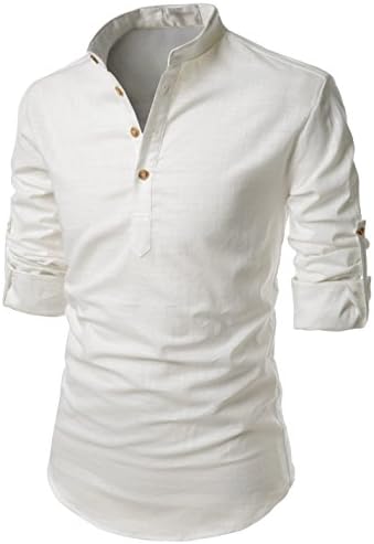 TheLees Transform Roll-Up Sleeve Mandarin Henley Neck Linen Shirts