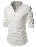NEARKIN (NKNKN350) Beloved Men Henley Neck Long Sleeve Daily Look Linen Shirts IVORY US S(Tag size S)