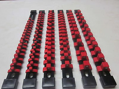 RED 6pc MOUNTABLE ABS SOCKET RAILS 1/4