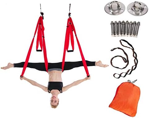 Aerial Yoga Swing Set - Ultra Strong Antigravity Yoga Hammock- Aerial Trapeze Kit - Sling For Antigravity Yoga Inversion Exercises - Mounting Accessories Included (Color : Red stitching)