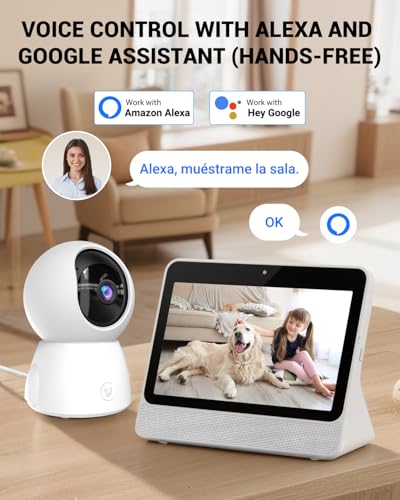 E T EASYTAO P210 Cámara de Seguridad Interior 2MP con Llamada de un Solo Clic, App Trishome o Icsee, Audio Bidireccional, Visión Nocturna, Seguimiento de Movimiento y Compatible con Alexa