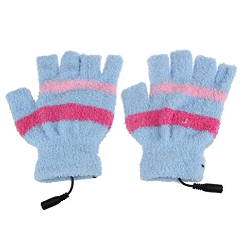 USB Heating Winter Gloves, Iusun Women Hand Warm Gloves Heated Fingerless Warmer Mitten (Blue) (A-Blue)