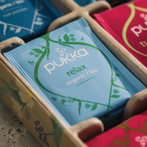 PUKKA ORGANIC TEA GIFT SET, RELAX SELECTION HERBAL TEA SAMPLER FOR HEALTH AND WELLNESS, 45 TEA BAGS