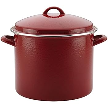 Paula Deen 46324 Enamel on Steel Stock Pot/Stockpot with Lid, 12 Quart, Red Speckle