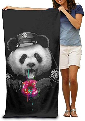 WYICPLO Panda Poloce Eat Doughnut Adult Beach Towels Fast/Quick Dry Machine Washable Lightweight Absorbent Plush Multipurpose Use For Swim,Beach,Camping,Yoga