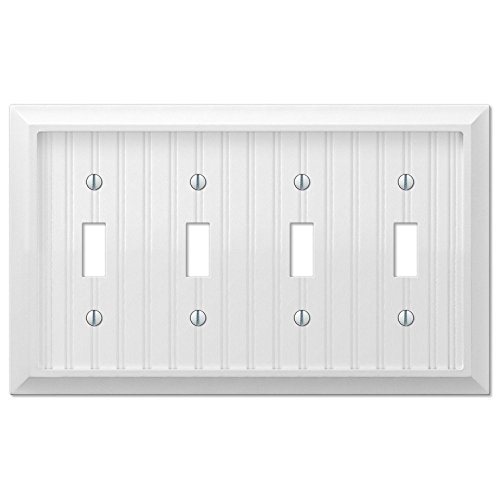 Cottage White Wood Four Quad Toggle Wall Switch Plate Cover