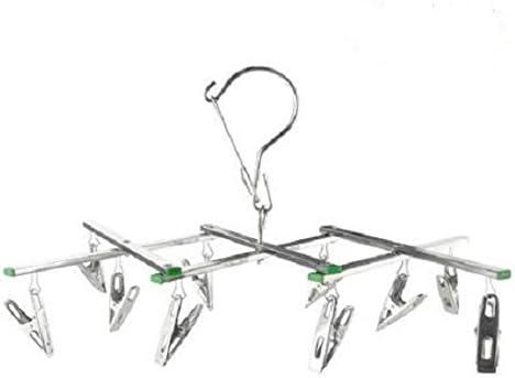 Stainless Steel Foldable Portable Travel Hanging Rack Drip Laundry Hanger With Clips For Drying Sock Kid Clothes Towel Underwear Lingerie Hat Rack Scarf (10 clips)