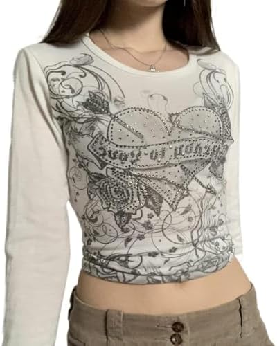 【ariadnaw】 long sleeve 00s y2k フェアリーグランジ Women Fairy Grunge Long Sleeve Tops Y2k Aesthetic Graphic T