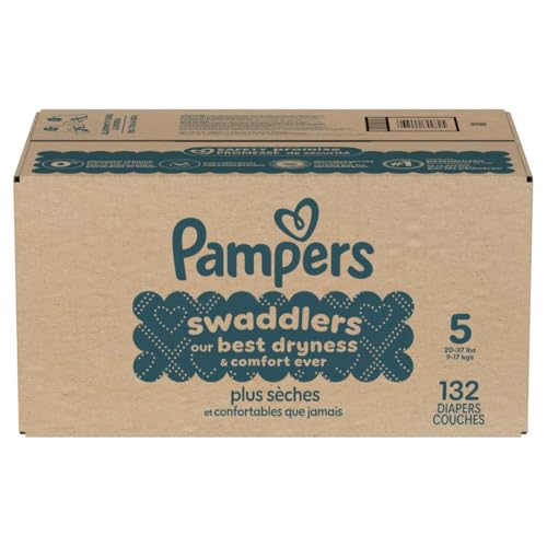 PAMPERS SWADDLERS DIAPERS, SIZE 5 (20-37 LBS), 132 COUNT, ABSORBENT, KEEPS BABY DRY AND COMFORTABLE, SKIN SAFE DISPOSABLE BABY DIAPER (PACKAGING MAY VARY)