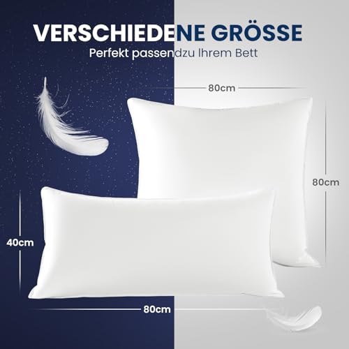 DEITAS Down Pillow - 3-Chamber Design for Optimal Neck Support, Soft & Breathable 100% Cotton Cover, Bed Pillow Perfect for Allergy Sufferers and Children (White, 80 x 80 cm (Pack of 1)
