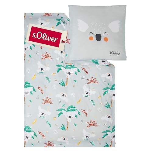s.Oliver Kinderbettwäsche Koala 135 x 200 cm - 100% Baumwolle, Reißverschluss, anschmiegsam, weich & waschbar, Mako Satinbettwäsche Koalabär grau