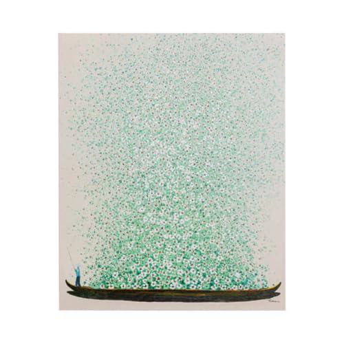Kare Design canvas foto bloem boot, beige, groen, canvas muurkunst, acrylverf, handgeschilderde details, massief houten frame, woondecoratie voor woonkamer, slaapkamer, 40 x 50 cm (HxB)