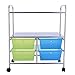 Giantex Rolling Storage Cart w/ 4 Drawers 2 Shelves Metal Rack Shelf Home Office School Beauty Salon Utility Organizer Cart with Wheels (Blue & Green)