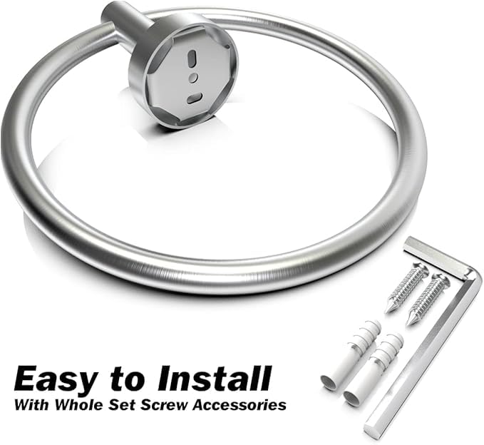 NEWKIBOU Juego de Accesorios de Baño de 2 Piezas Toalleros de Baño de 304 Acero Inoxidable y Soporte de Papel Higiénico Anillo para Toallas de Mano Soporte para Baño y Cocina (Plata)