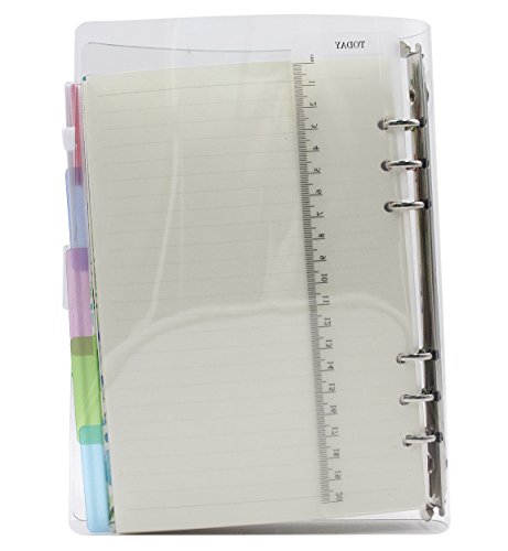 Eilova A5 6-Hole PVC Binder Notebooks Clear Refillable Journal Planner Notepad Loose Leaf Folder(1x Ruled Inner Paper+1x Zip Storage Bag+1x Page Maker + 5X Index Tabs Divider)