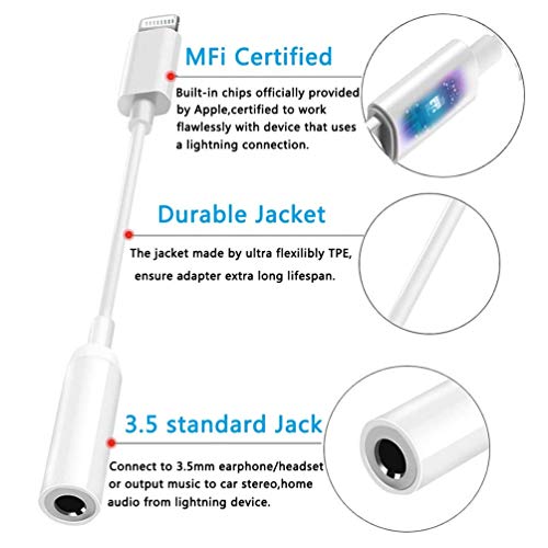 [Apple MFi Certified] 2 Pack 3.5mm Headphone Adapter for iPhone Adapter Jack Dongle Compatible with iPhone 7/7Plus/8/8Plus /X/XS Max Earphone Jack Cable Splitter Accessory Support iOS 12