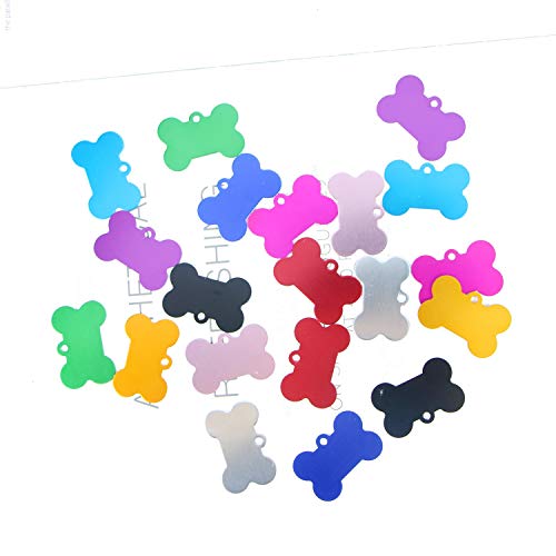 Monrocco 20pcs Aluminum Alloy Pet ID Tag Bone Shape Double Sided Dog Cat Pet Name Phone Number Tag (Random Color)