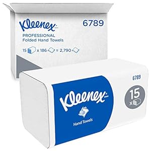 Kleenex intergevouwen handdoeken 6789-2-laagse V-gevouwen papieren handdoeken – 15 pakken x 186 papieren handdoeken (in…