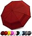 EEZ-Y Windproof Travel Umbrellas for Rain - Lightweight, Strong, Compact with & Easy Auto Open/Close Button for Single Hand Use - Double Vented Canopy for Men & Women - Burgandy