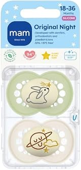 MAM Original Night Soother 2 Pack Glow in the Dark 16+ Months Green/Cream view 2