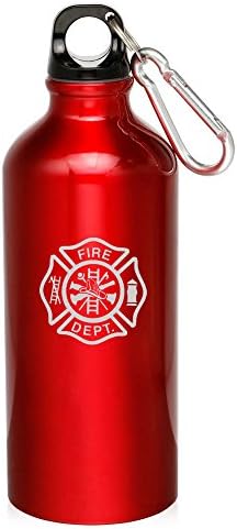Red Firefighter Fire Dept. 20Oz Aluminum Sports Water Bottle Canteen Firefighter Dept Maltese Cross