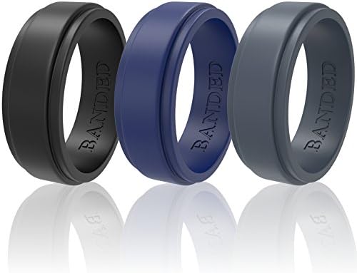 Silicone Wedding Rings 3 Pack Wedding Bands All Sizes for Active Men and Women, Fitness, Engineers, Sports, Weightlifting | Comfortable Fit, Skin Safe Soft Rubber Wedding Rings (Black, Blue, Gray, 10)