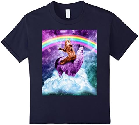 unisex-child Rainbow Llama Shirt - Cat Llama 10 Navy