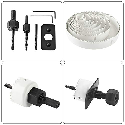 21pcs carbon Steel Hole Saw Sets kit,Normal Wood, Plywood, Drywall, PVC Board and Plastic Plate, Hole Saws with Mandrels, Hex Key and Install Plate, Cut Diameter 3/4"-5" Full Set in Storage Box