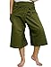 Thai Fisherman Pants Yoga Trousers Free Size 3/4 Cotton Stripe-Olive Green
